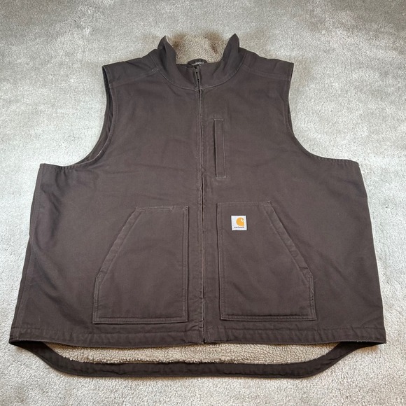 Carhartt Other - Carhartt 104277 DKB Mock Neck Sherpa Lined Vest Mens 2XL Brown Duck Canvas Zip